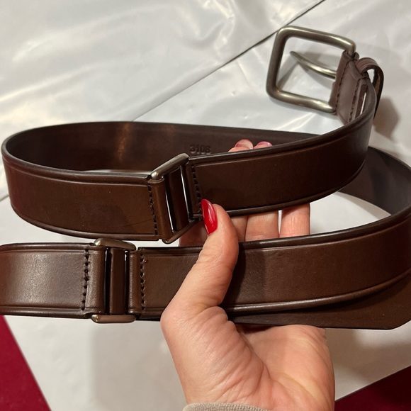 BROWN Argentina Leather Belt size 42 Sectioned, Silver Square Buckle 40-44” art - Picture 5 of 16